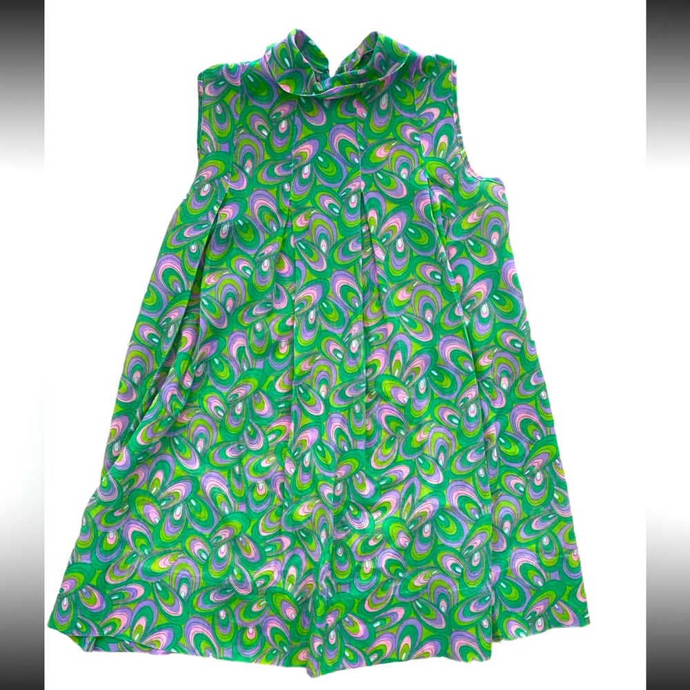 Vintage 1970's Green Pink Purple Psychedelic Tent Mini Mod Dress